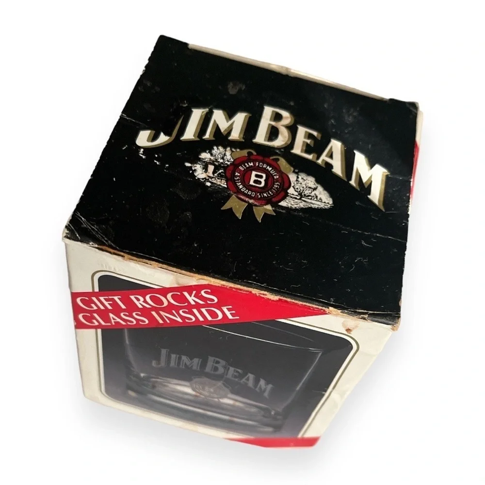 Vintage Jim Beam Bourbon Whiskey Promotional Rocks Glasses‎ Heavy Bottom Glass